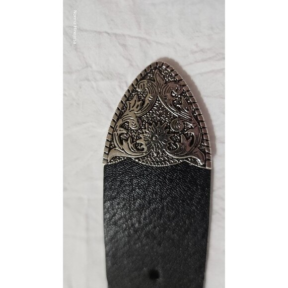 No Boundaries Western-Style Black Faux Leather Belt With Ornate Silver Buckle & - Picture 2 of 10